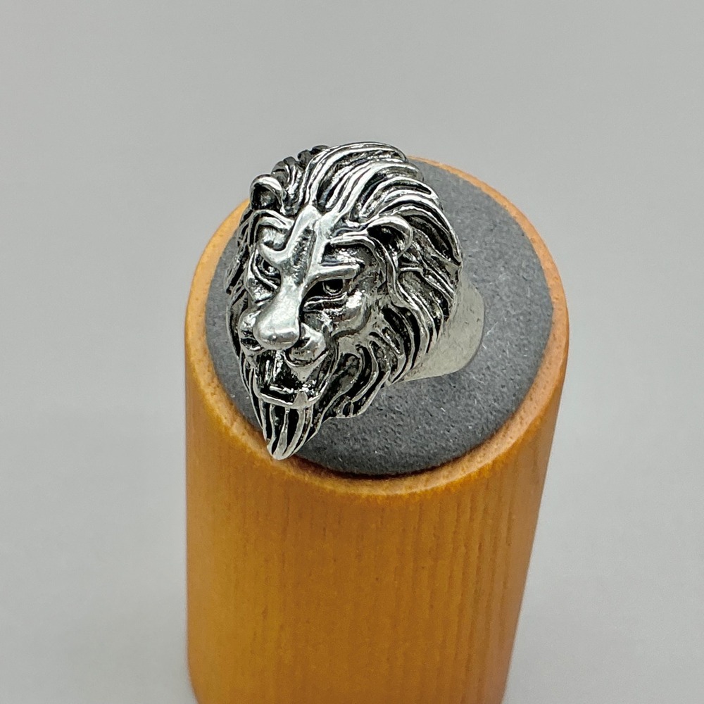 Lion Ring Mens Silver Tone Animal Head Biker Punk Statement Jewelry Size 11.25